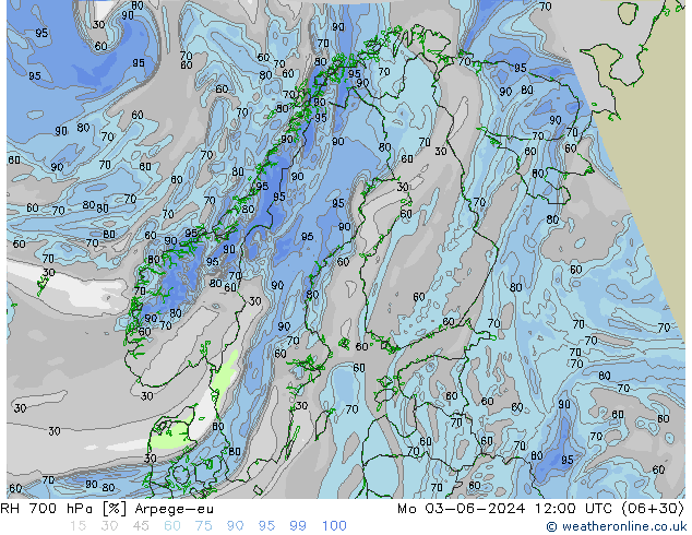 Humedad rel. 700hPa Arpege-eu lun 03.06.2024 12 UTC