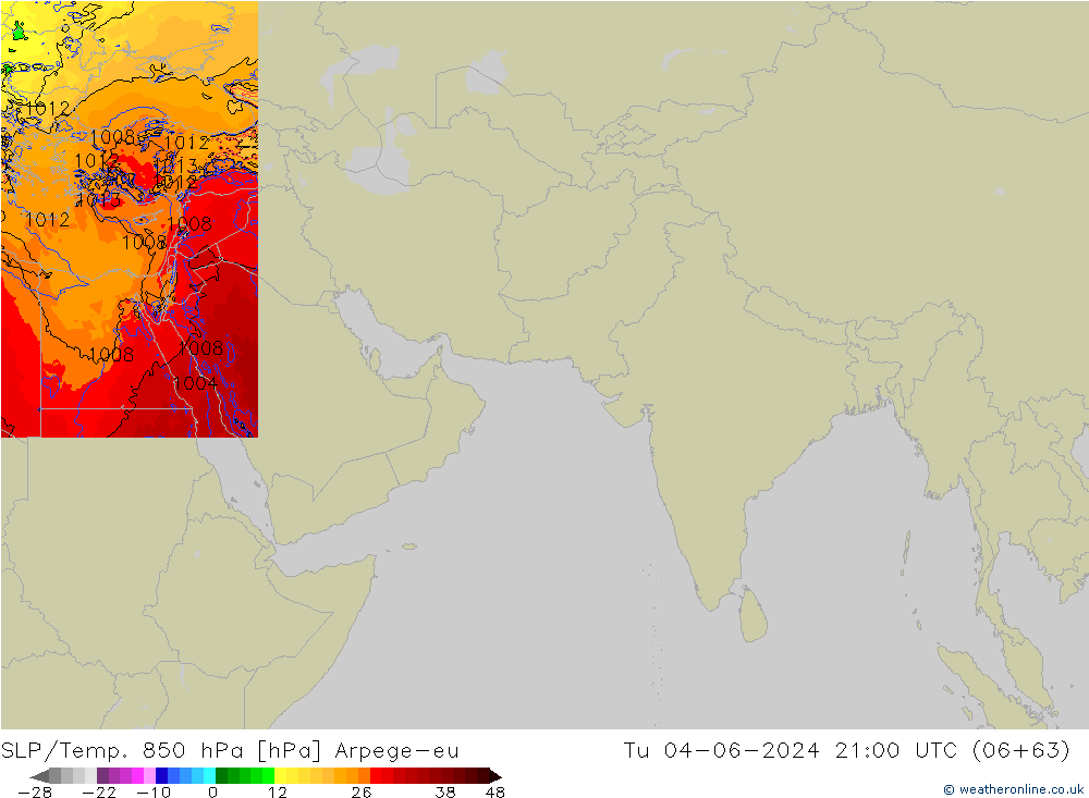 SLP/Temp. 850 hPa Arpege-eu mar 04.06.2024 21 UTC