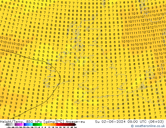 Height/Temp. 850 hPa Arpege-eu dom 02.06.2024 09 UTC