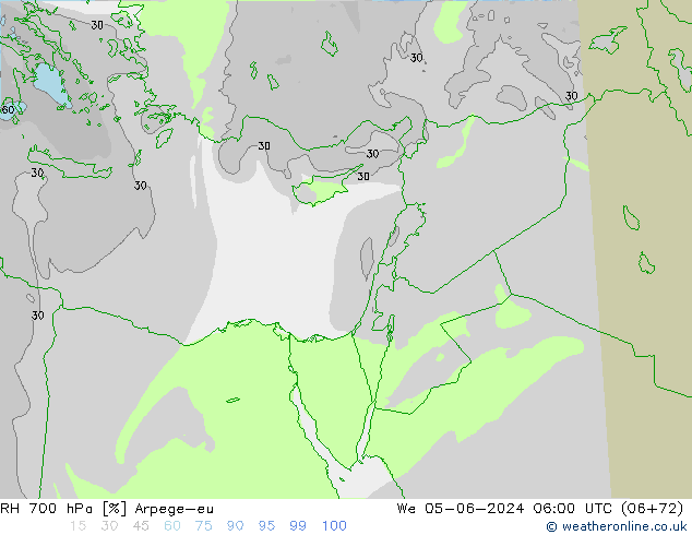 RH 700 hPa Arpege-eu Mi 05.06.2024 06 UTC