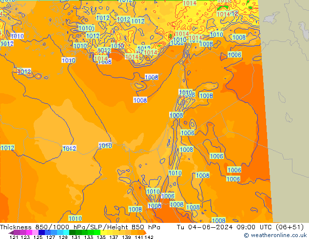 Thck 850-1000 hPa Arpege-eu  04.06.2024 09 UTC