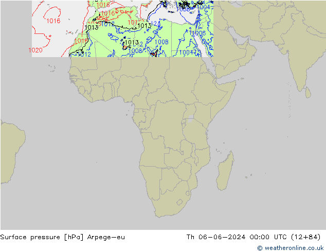 Surface pressure Arpege-eu Th 06.06.2024 00 UTC