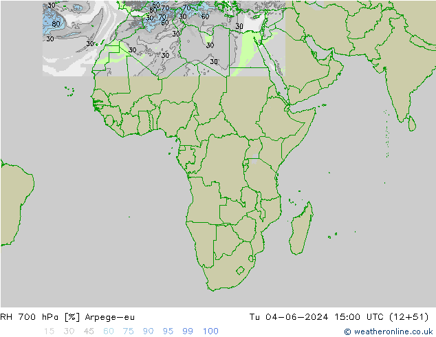 RH 700 hPa Arpege-eu Tu 04.06.2024 15 UTC