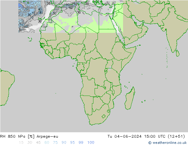 RH 850 hPa Arpege-eu Tu 04.06.2024 15 UTC