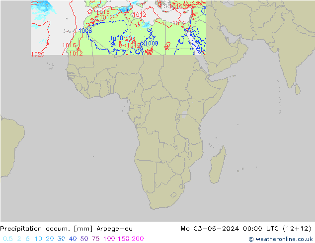 Precipitation accum. Arpege-eu Seg 03.06.2024 00 UTC