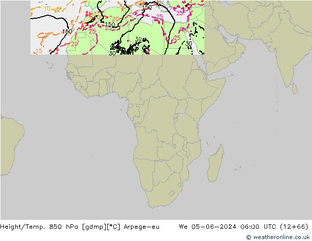 Hoogte/Temp. 850 hPa Arpege-eu wo 05.06.2024 06 UTC