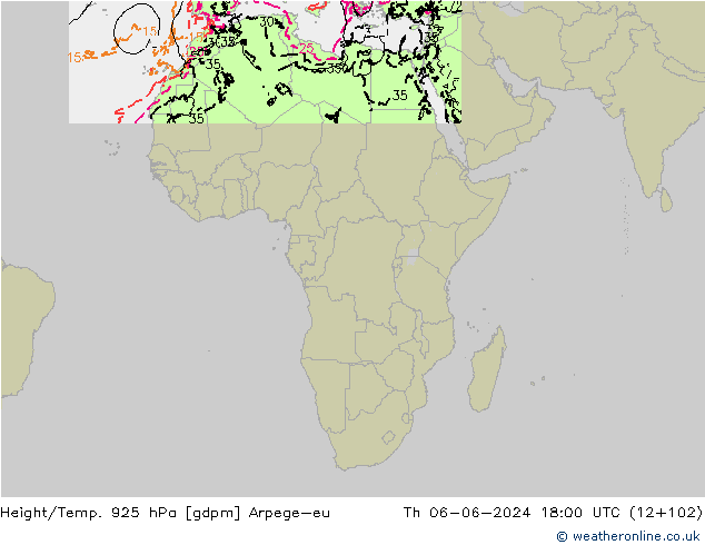 Height/Temp. 925 hPa Arpege-eu Th 06.06.2024 18 UTC