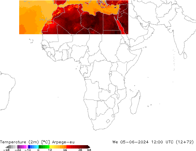 Temperatuurkaart (2m) Arpege-eu wo 05.06.2024 12 UTC