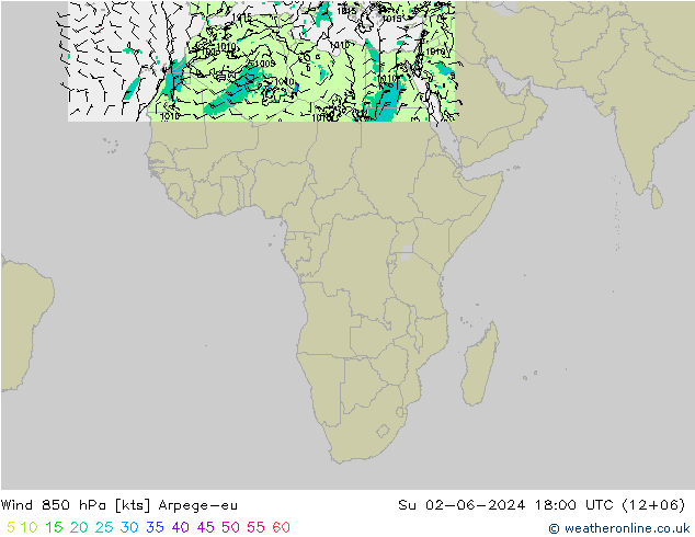 Wind 850 hPa Arpege-eu zo 02.06.2024 18 UTC