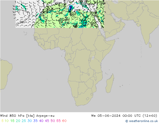 Vent 850 hPa Arpege-eu mer 05.06.2024 00 UTC