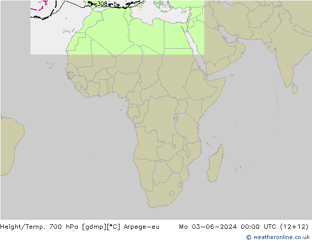 Yükseklik/Sıc. 700 hPa Arpege-eu Pzt 03.06.2024 00 UTC