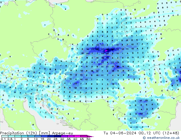 Precipitation (12h) Arpege-eu Út 04.06.2024 12 UTC