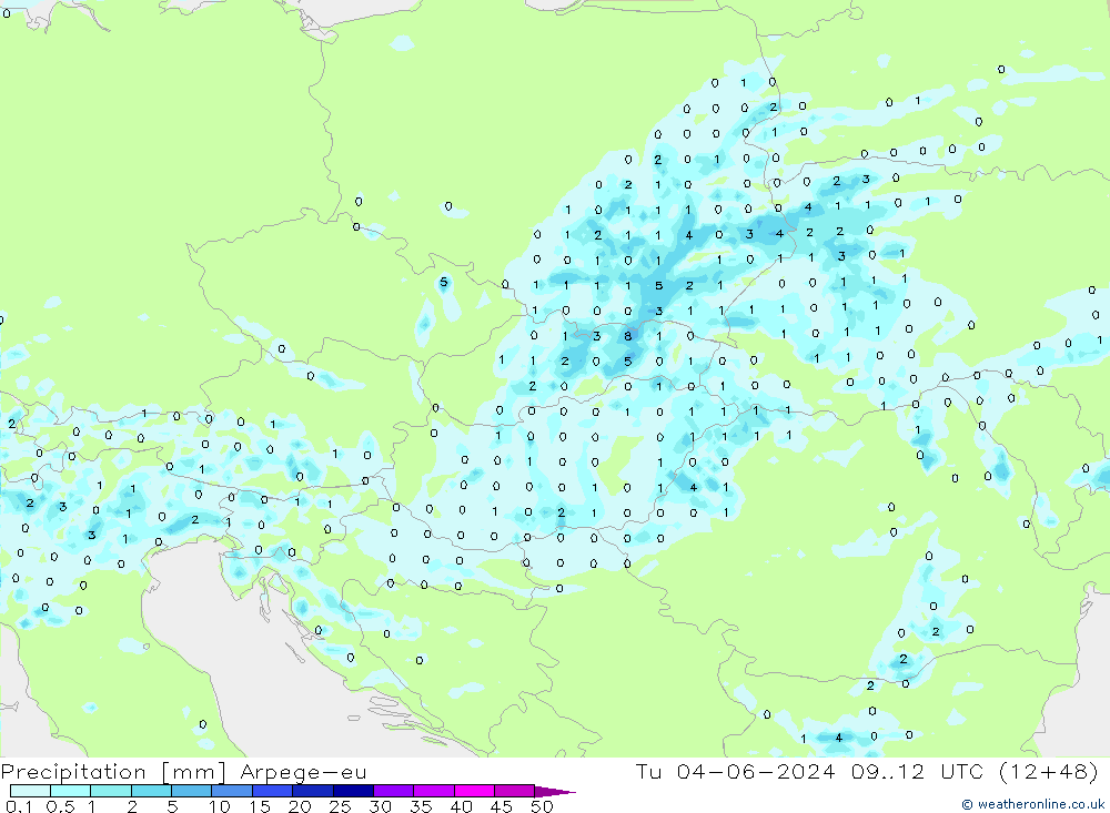 Srážky Arpege-eu Út 04.06.2024 12 UTC