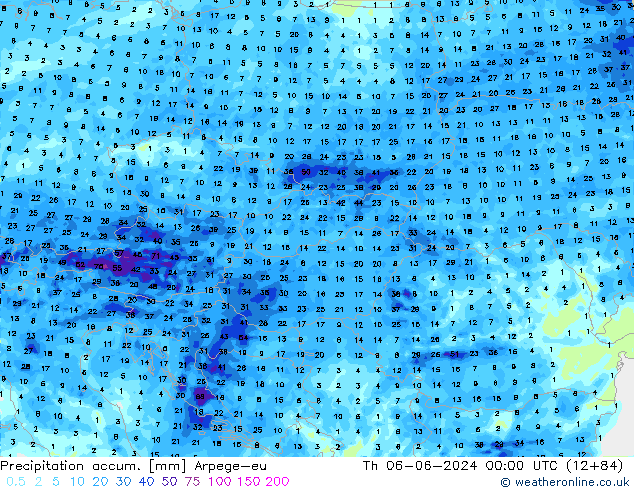 Precipitation accum. Arpege-eu Th 06.06.2024 00 UTC