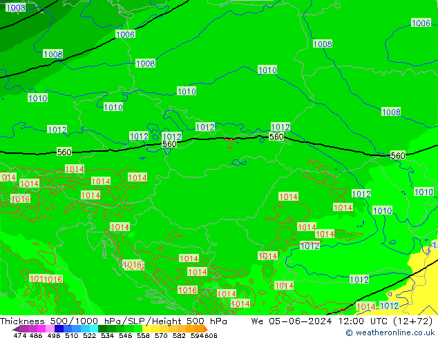 Espesor 500-1000 hPa Arpege-eu mié 05.06.2024 12 UTC