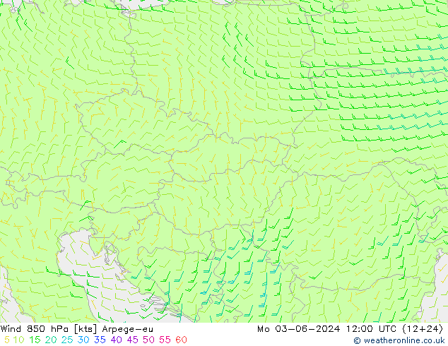 Wind 850 hPa Arpege-eu Po 03.06.2024 12 UTC