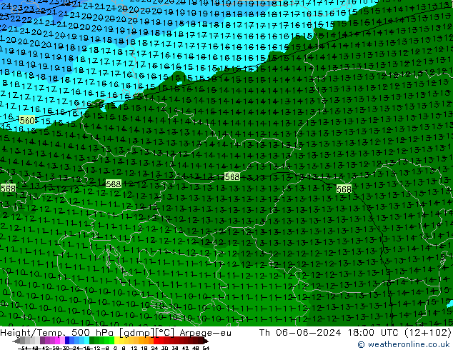 Yükseklik/Sıc. 500 hPa Arpege-eu Per 06.06.2024 18 UTC