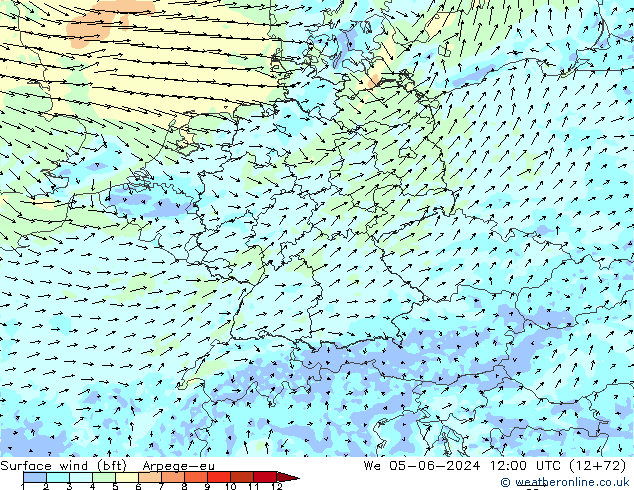 Surface wind (bft) Arpege-eu We 05.06.2024 12 UTC