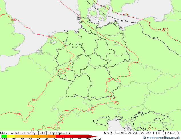 Windböen Arpege-eu Mo 03.06.2024 09 UTC