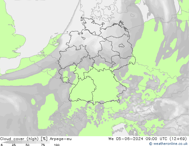 Bulutlar (yüksek) Arpege-eu Çar 05.06.2024 09 UTC