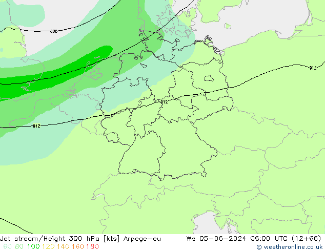 Jet stream/Height 300 hPa Arpege-eu We 05.06.2024 06 UTC