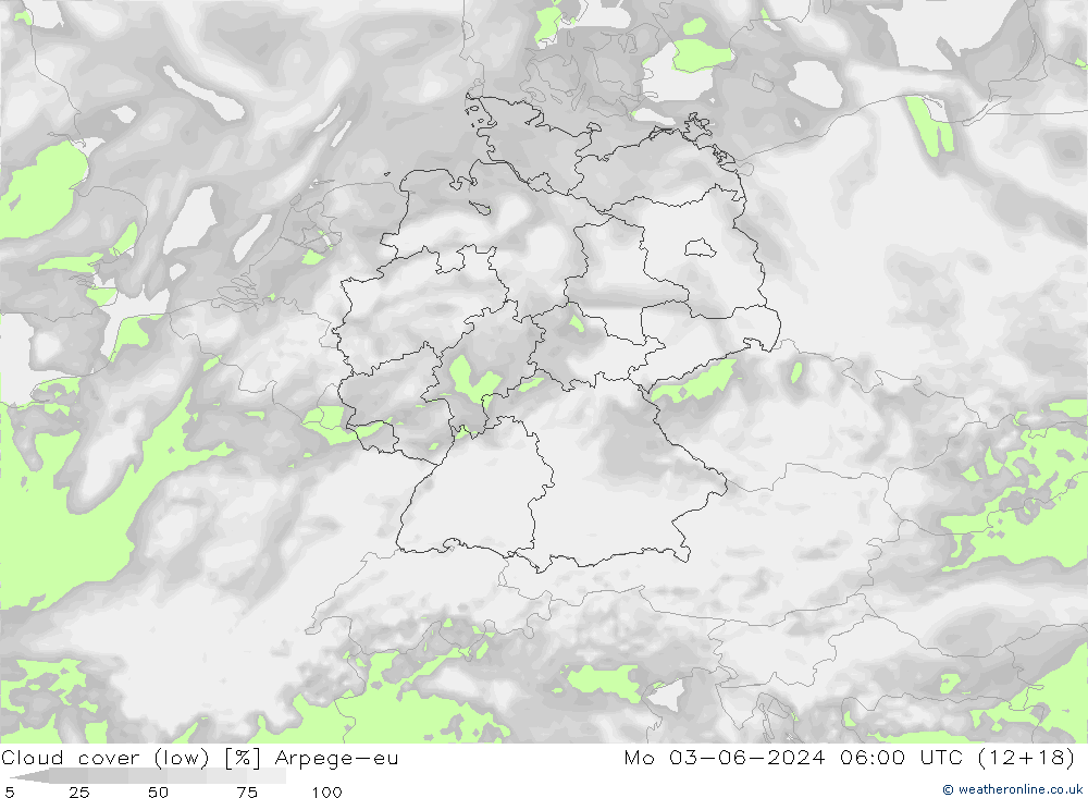 nízká oblaka Arpege-eu Po 03.06.2024 06 UTC