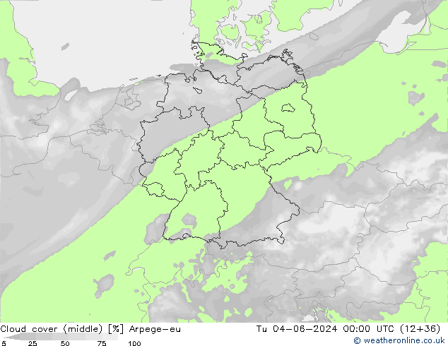 oblačnosti uprostřed Arpege-eu Út 04.06.2024 00 UTC