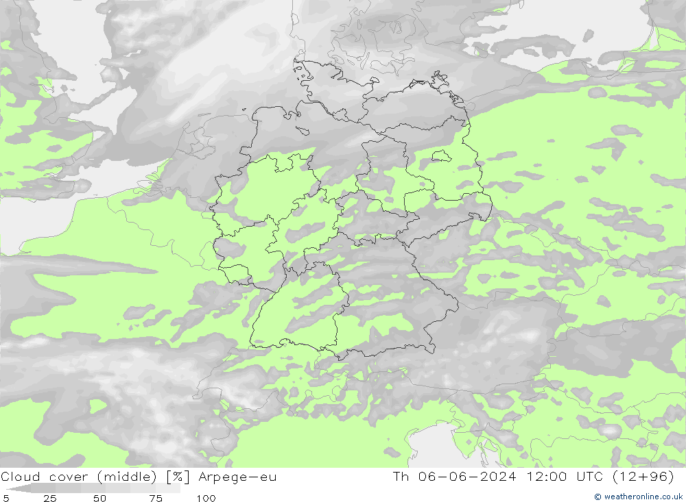 oblačnosti uprostřed Arpege-eu Čt 06.06.2024 12 UTC