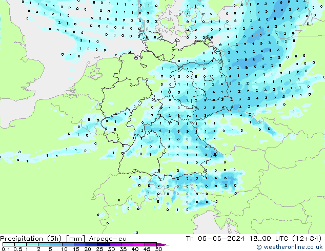 Precipitación (6h) Arpege-eu jue 06.06.2024 00 UTC