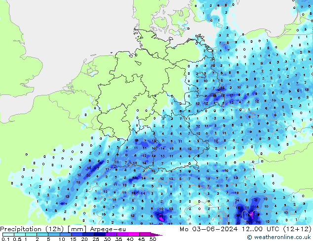 Precipitation (12h) Arpege-eu Mo 03.06.2024 00 UTC