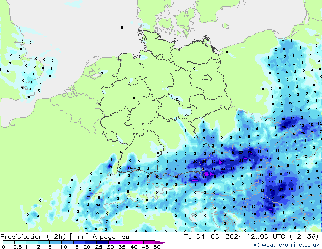 Precipitación (12h) Arpege-eu mar 04.06.2024 00 UTC