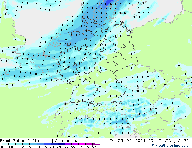 Precipitación (12h) Arpege-eu mié 05.06.2024 12 UTC