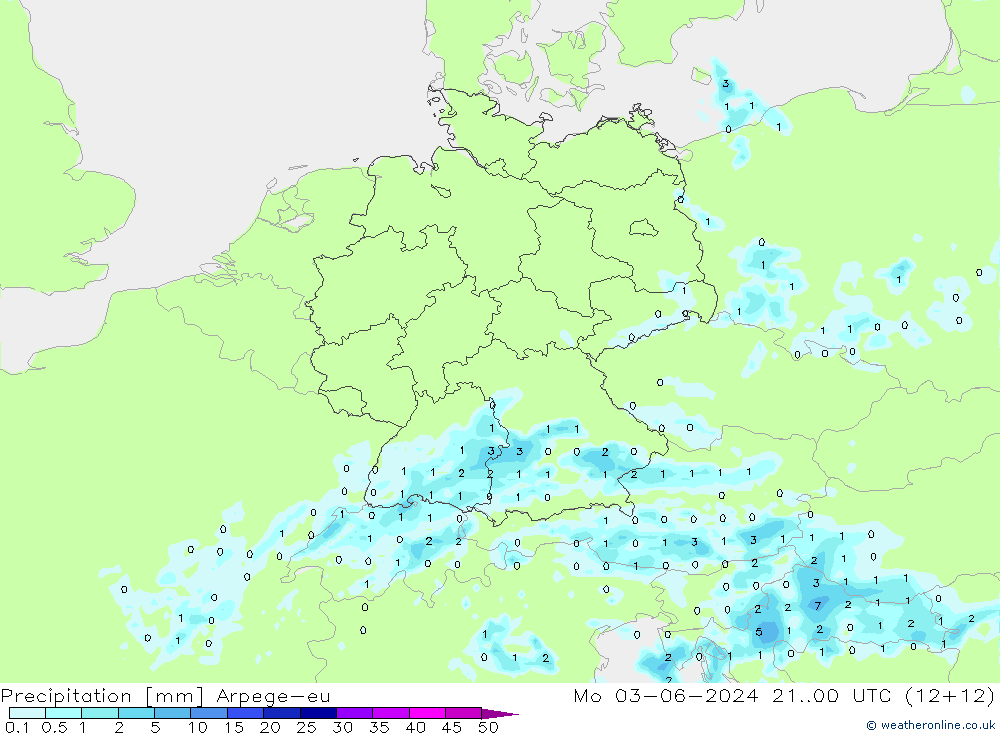 Precipitation Arpege-eu Mo 03.06.2024 00 UTC