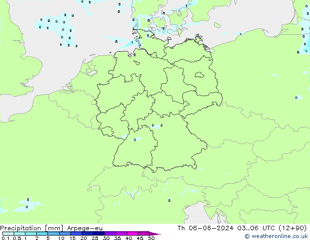 Precipitazione Arpege-eu gio 06.06.2024 06 UTC