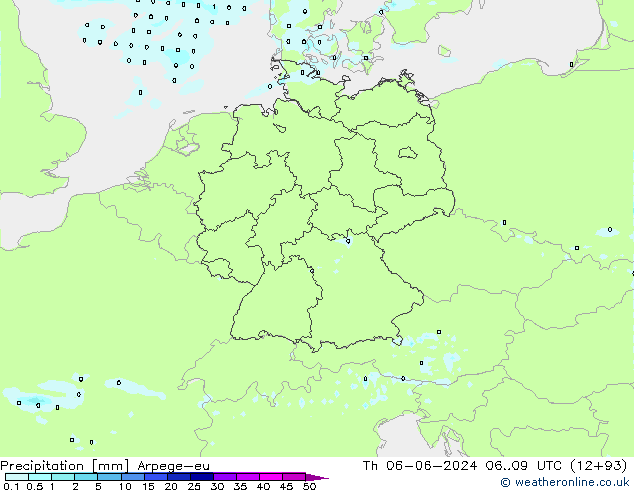 Precipitazione Arpege-eu gio 06.06.2024 09 UTC
