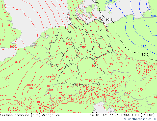 地面气压 Arpege-eu 星期日 02.06.2024 18 UTC