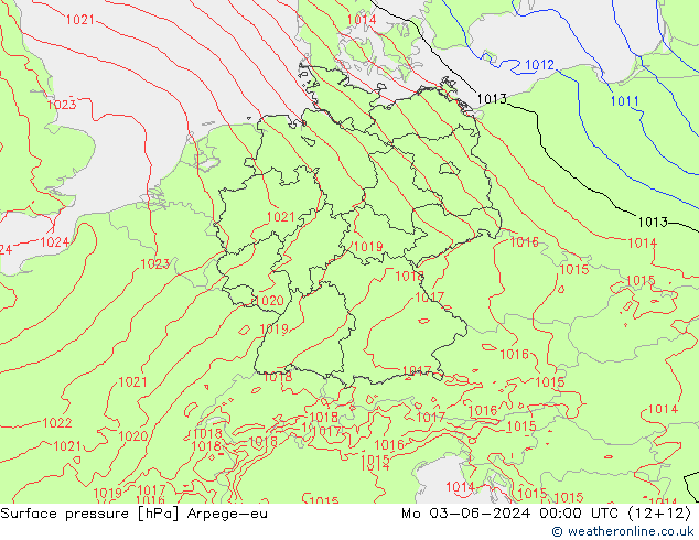 Presión superficial Arpege-eu lun 03.06.2024 00 UTC