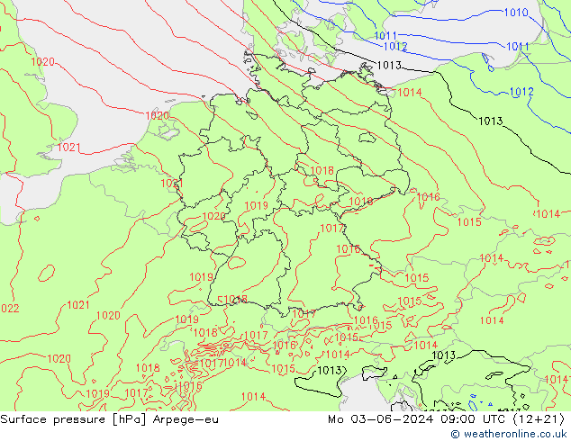 Surface pressure Arpege-eu Mo 03.06.2024 09 UTC