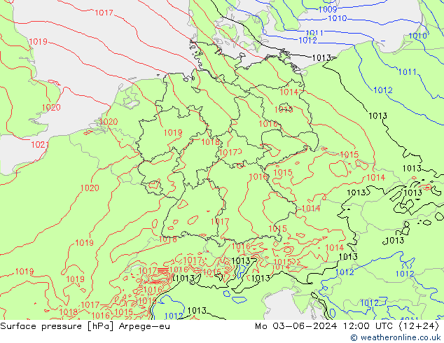 Surface pressure Arpege-eu Mo 03.06.2024 12 UTC