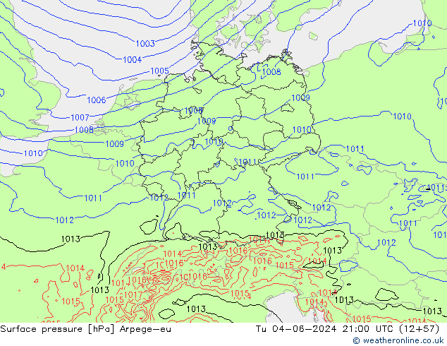 Presión superficial Arpege-eu mar 04.06.2024 21 UTC