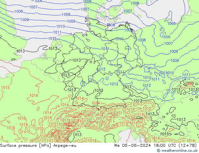 Pressione al suolo Arpege-eu mer 05.06.2024 18 UTC