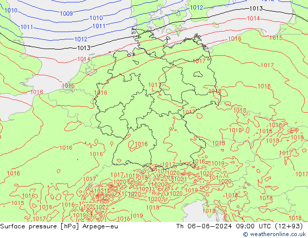 Surface pressure Arpege-eu Th 06.06.2024 09 UTC