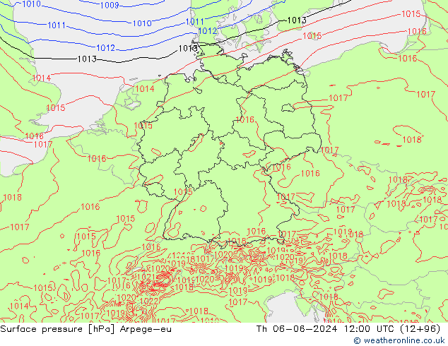 Surface pressure Arpege-eu Th 06.06.2024 12 UTC