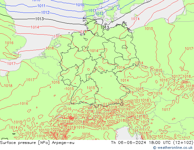 Atmosférický tlak Arpege-eu Čt 06.06.2024 18 UTC