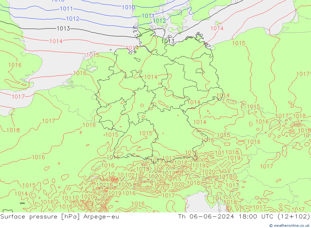 Bodendruck Arpege-eu Do 06.06.2024 18 UTC