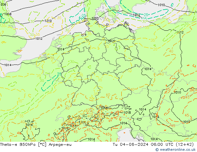 Theta-e 850hPa Arpege-eu mar 04.06.2024 06 UTC