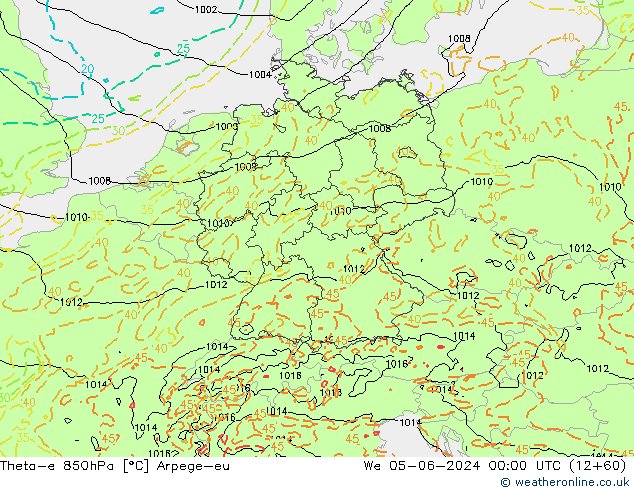Theta-e 850hPa Arpege-eu  05.06.2024 00 UTC