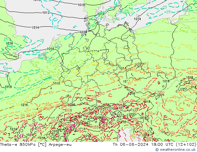 Theta-e 850hPa Arpege-eu Per 06.06.2024 18 UTC