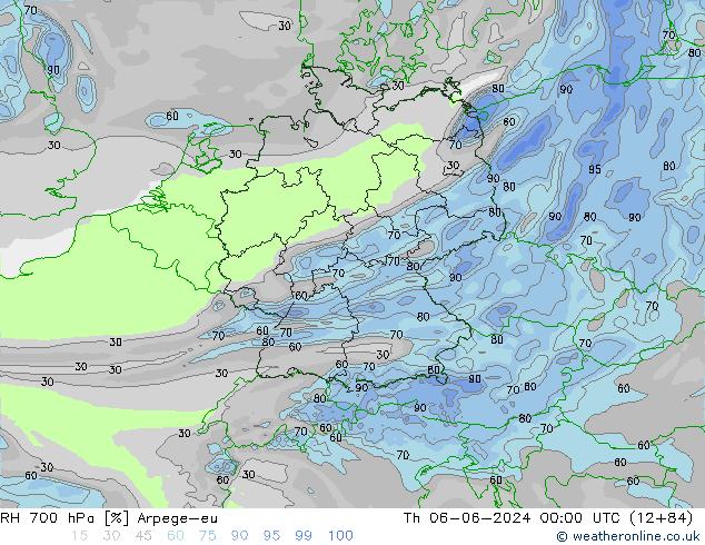 Humidité rel. 700 hPa Arpege-eu jeu 06.06.2024 00 UTC