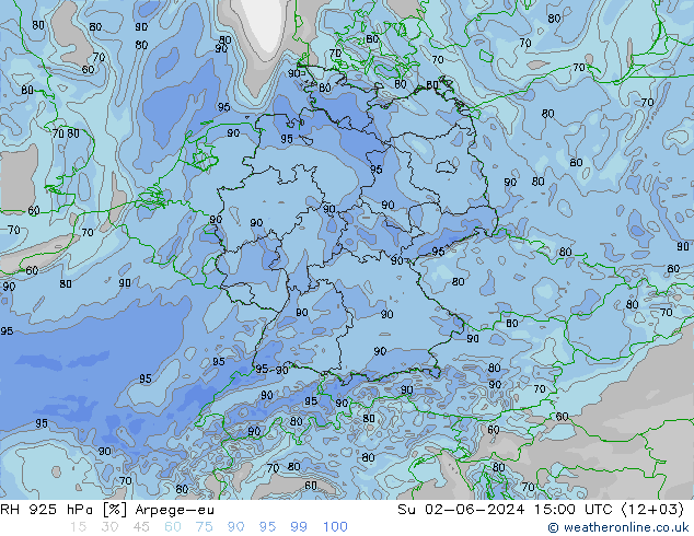 RH 925 hPa Arpege-eu So 02.06.2024 15 UTC